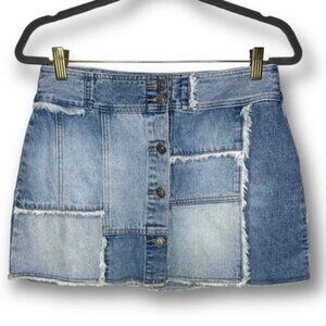 Vintage Y2K Squeeze Stephen Hardy Juniors 9/10 Patchwork Fringe Mini Jean Skirt
